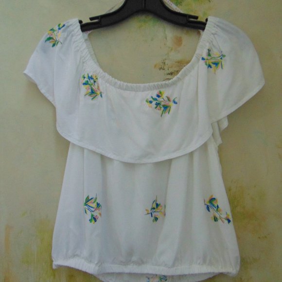 Guess Women’s Y2K Prairie Off Shoulder Ruffle Sleeveless Gauzy Top Floral L - Picture 5 of 7